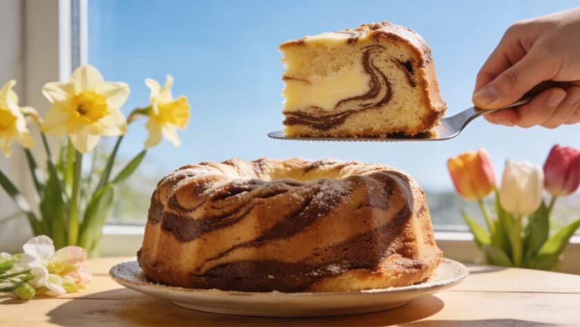 Cake marbré vanille-café sans beurre : le gâteau de printemps moelleux et léger qui disparaît dès la sortie du four