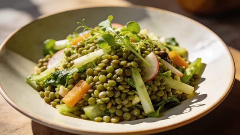 Salade de lentilles vertes aux légumes croquants de printemps : le plat complet sans viande qui rassasie vraiment et se prépare en 20 minutes