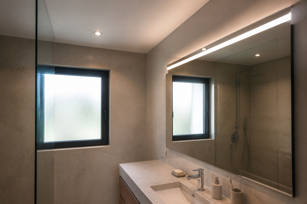 Salle bains eclairage miroir spot plafonnier bandeau LED